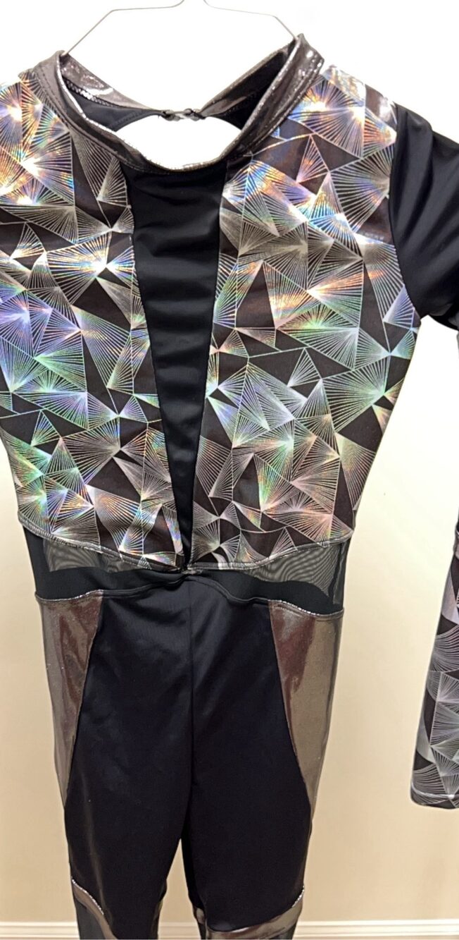 Weissman Black & Multi Geometric Leotard SA with Mesh & Metallic Detail - Picture 3 of 5
